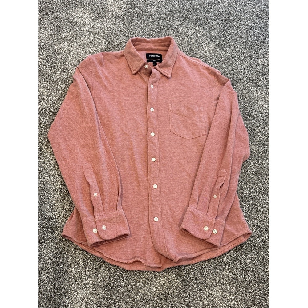 Bonobos Slim Fit Button Down Shirt Mens Medium Pink Pique Knit Long Sleeve